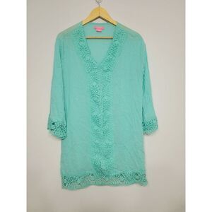Isaac Mizrahi Women's Tunic Size Medium Lace 3/4th‎ Sleeve Light Turquoise